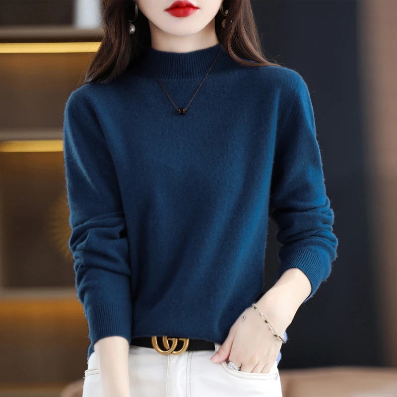 专柜清仓2025年秋冬新款针织衫女士半高领毛衣打底衫套头宽松大码