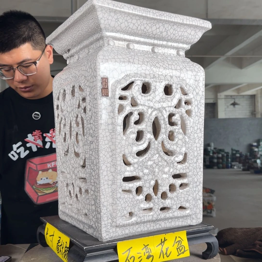 。一风堂石湾花盆 轻微弧度 小开片 面宽28高45