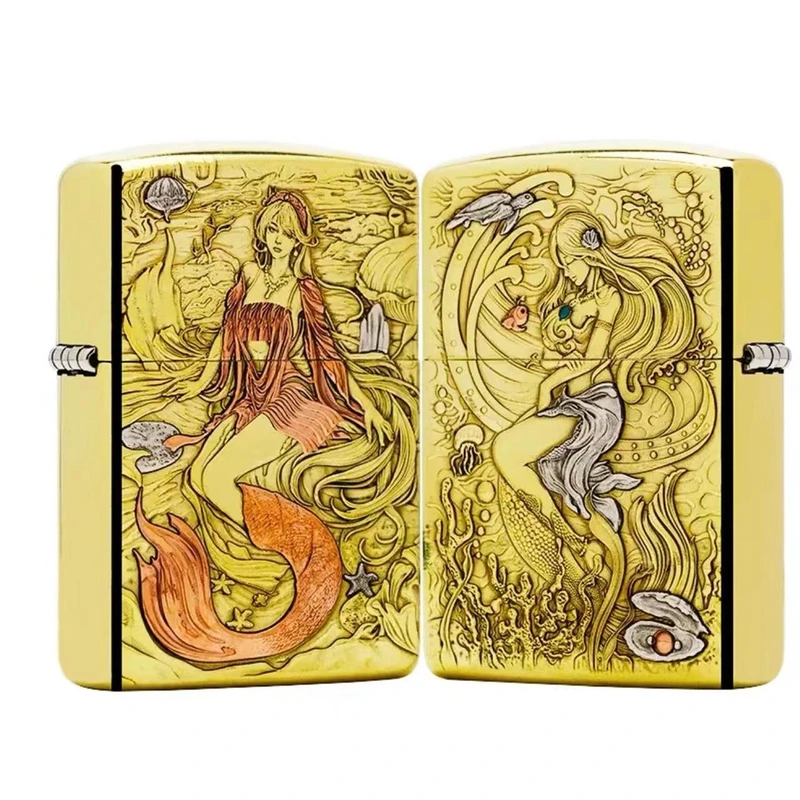 ZIPPO/之宝打火机【美人鱼】 黄铜盔甲镶嵌版立体浮雕【鹰皇】DYJ1