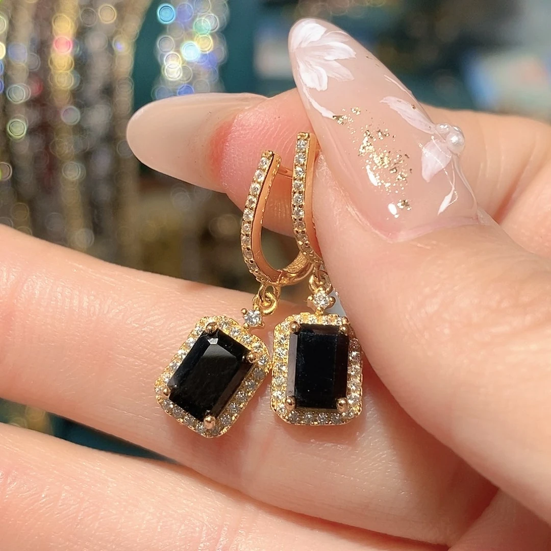 耳饰蓝宝石银S925镶嵌天然蓝宝石