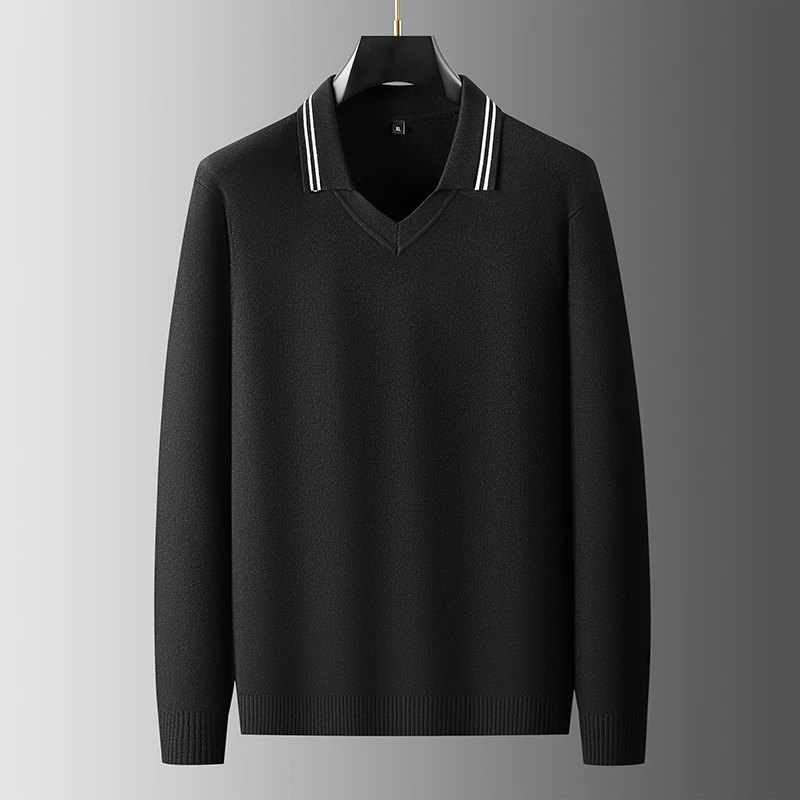 男士加肥大码百搭潮流轻奢时尚长袖翻领秋冬商务休闲针织打底衫FP