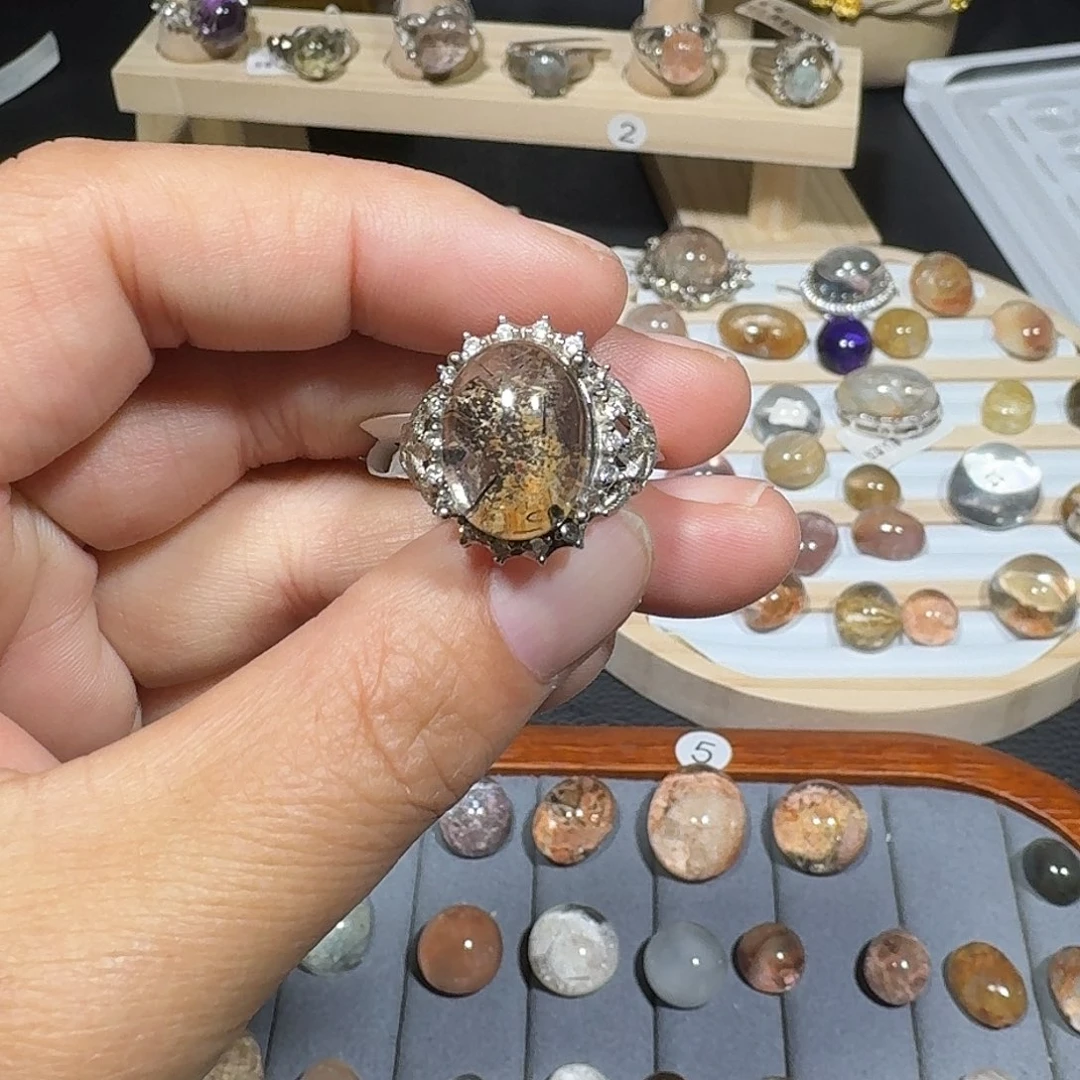 银S925镶嵌戒指烟晶银