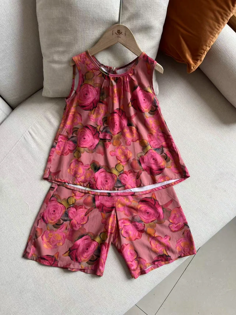 210887 【禾雀】舒美棉老钱风休闲风背心中国风花色套装