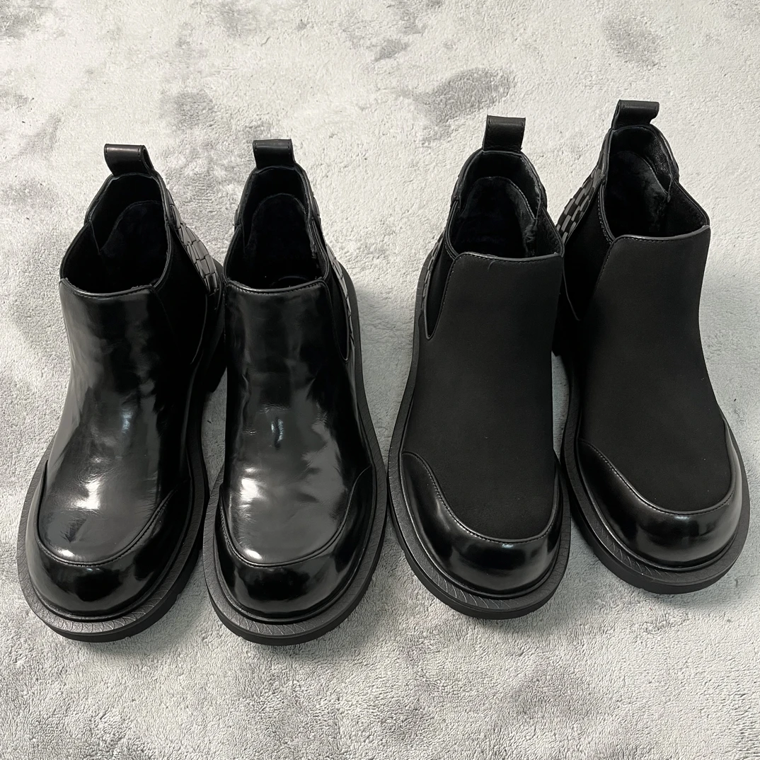 马丁靴套筒休闲牛皮编织休闲皮鞋西装小皮鞋百搭秋冬皮靴（加绒）