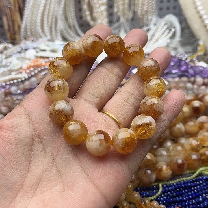 未镶嵌玛瑙/玉髓珠宝半成品一条14mm左右黄塔晶