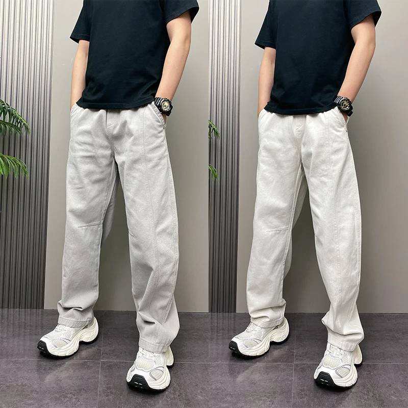 秋季新款男士青年痞帅时尚潮流宽松直筒休闲裤百搭抽绳休闲弯刀裤