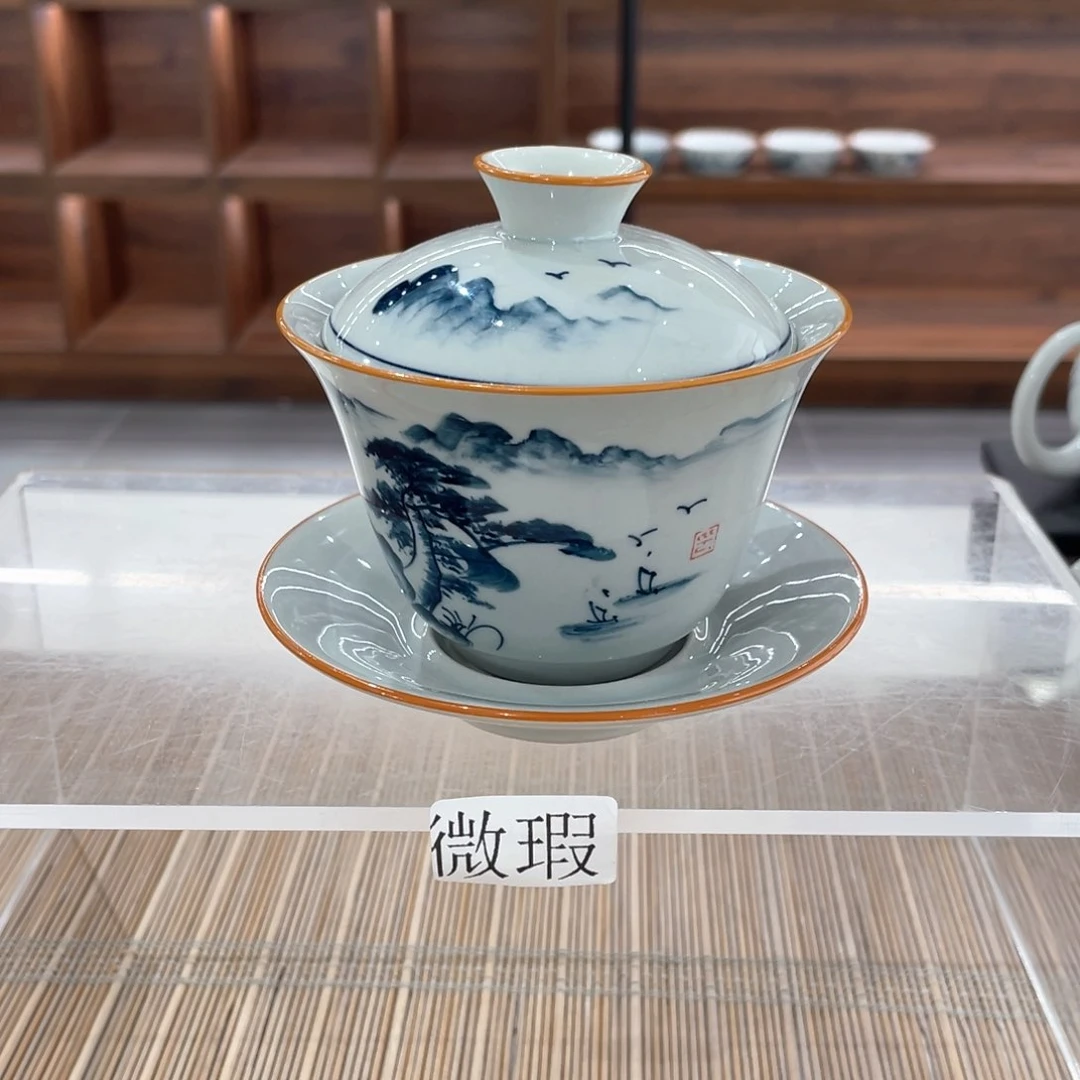 釉下彩纯手绘有瑕