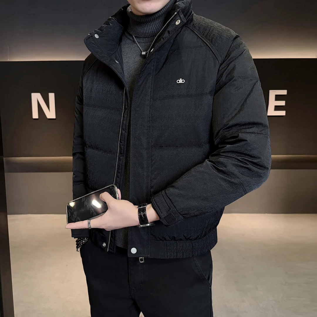 2025冬季新款男士百搭羽绒服男轻薄立领印花潮加厚填充白鸭绒外套