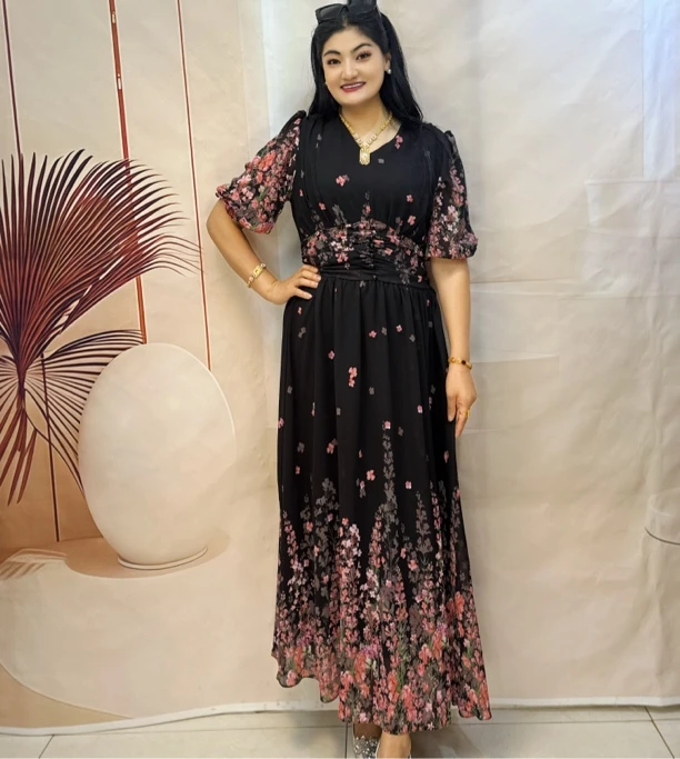 新款时尚碎花连衣裙显瘦气质长款优雅高贵连衣裙