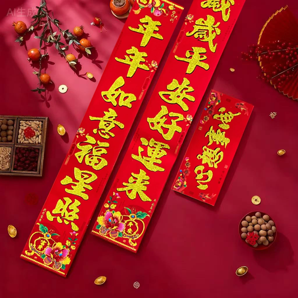 【生意对联】高档铜版纸植绒撒金粉对联新年春节对联大门春联