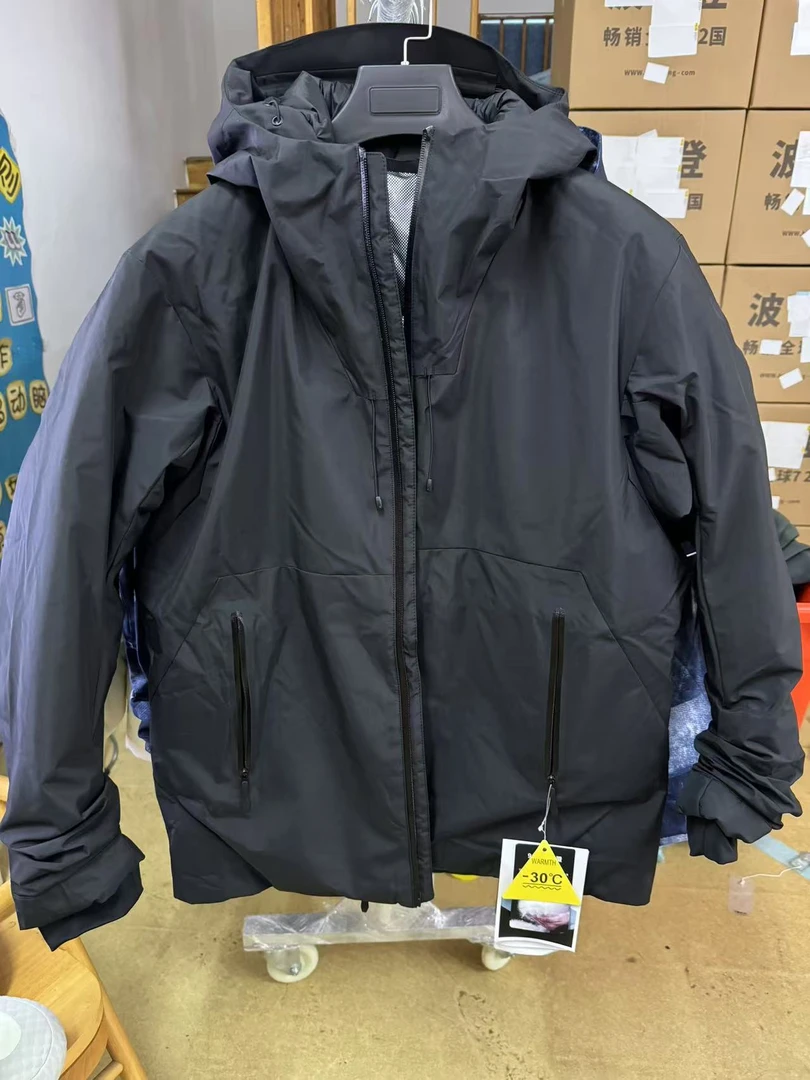 硬壳冲锋衣鸟家黑色灰色三防男士羽绒服秋冬保暖短款户外休闲连帽