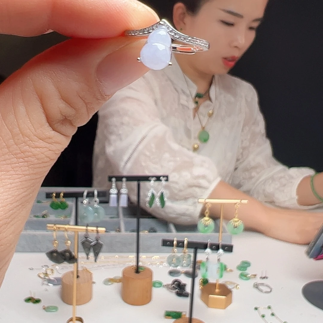 银S925镶嵌翡翠耳饰天然翡翠戒指