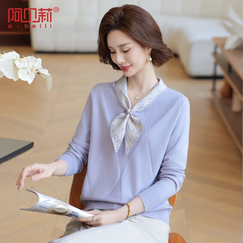 时尚洋气妈妈秋装长袖针织小衫高档气质中年女士春秋毛衣打底上衣