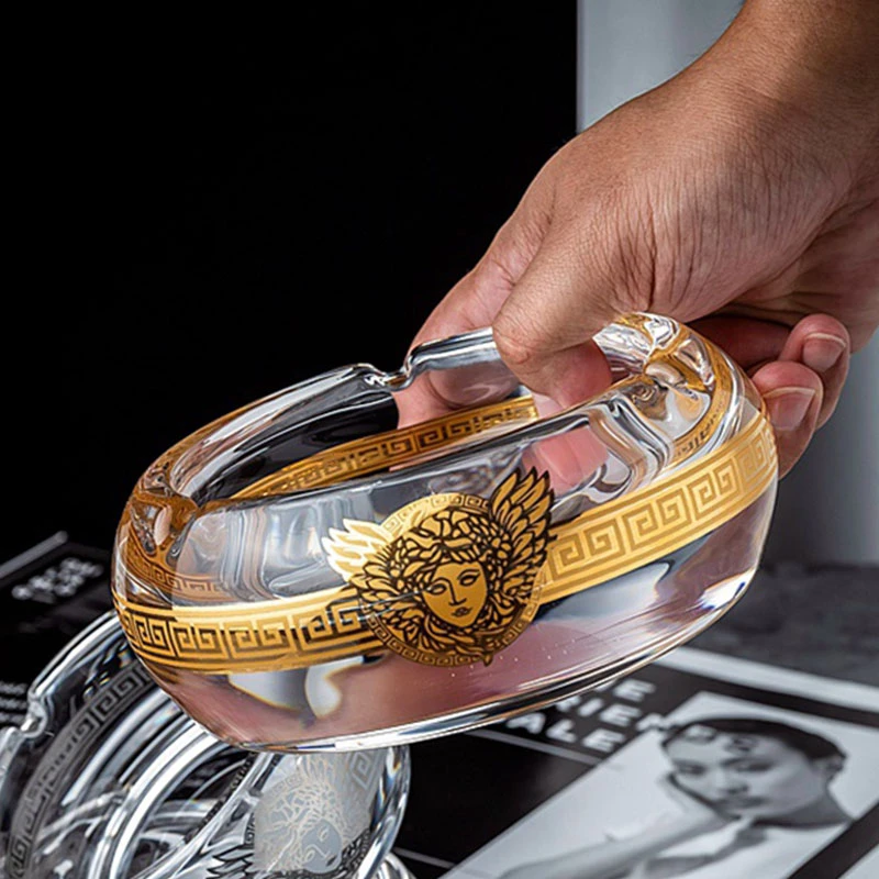 欧式家用烟灰缸创意个性烟缸水晶玻璃描金烟灰缸家居摆件烟缸烟蝶