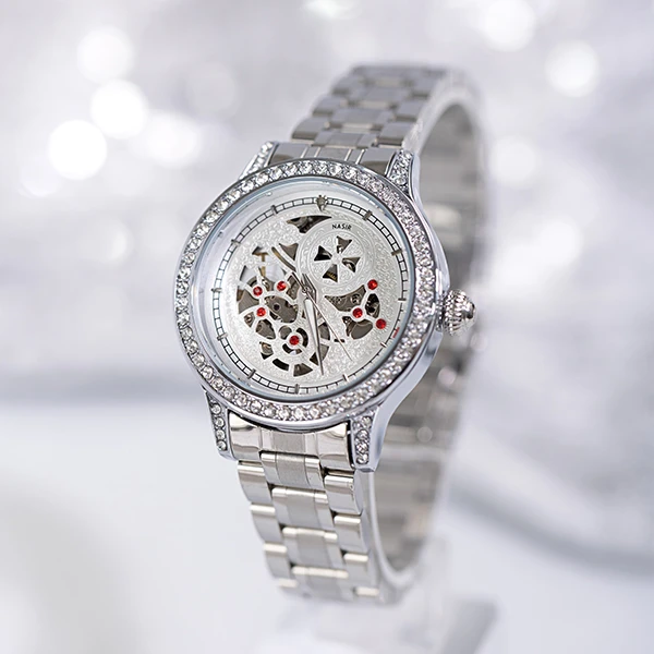 NASIR高级感镂空轻奢精致女款气质白色全自动机械女士腕表-R723