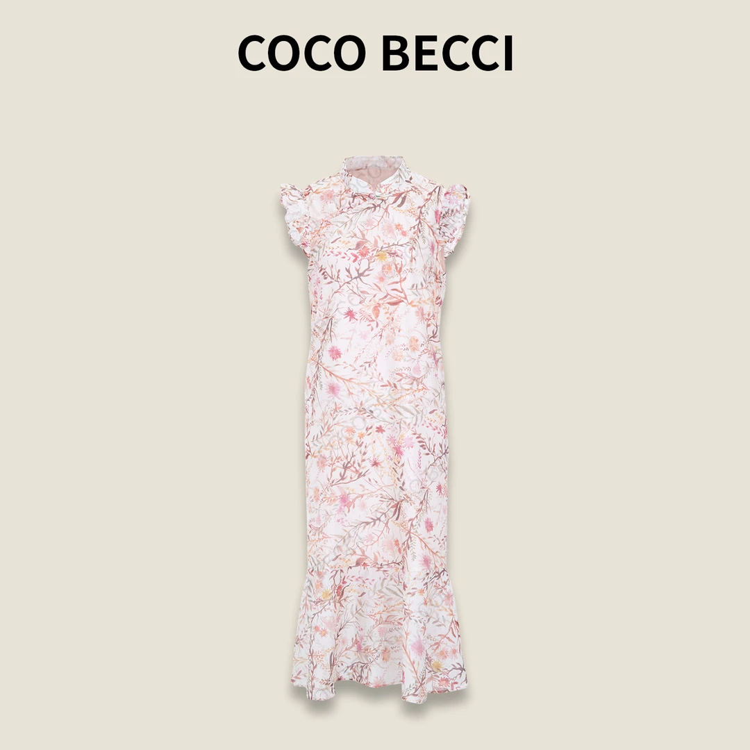 COCO BECCI【浅夏】时尚浪漫复古花卉高腰显瘦连衣裙CFLJC172147
