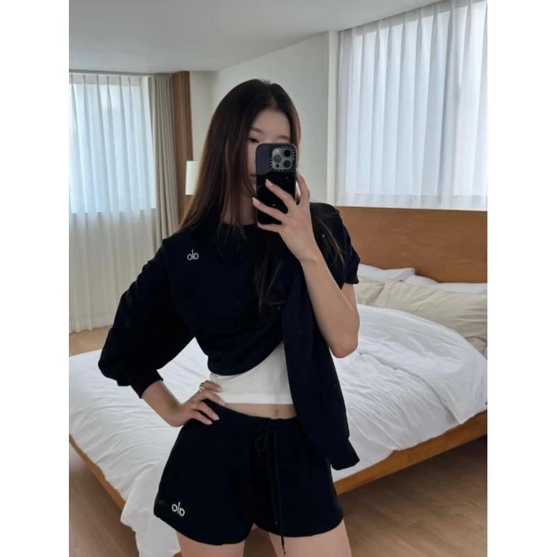 秋季明星新款纯色经典休闲运动时尚老钱宽松圆领针织长袖卫衣套装