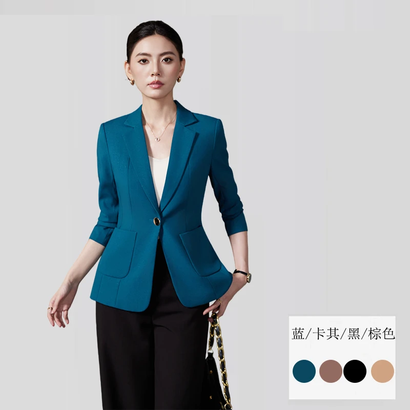 蓝色西装外套女2025新款春秋韩版休闲气质时尚职业长袖西服20176