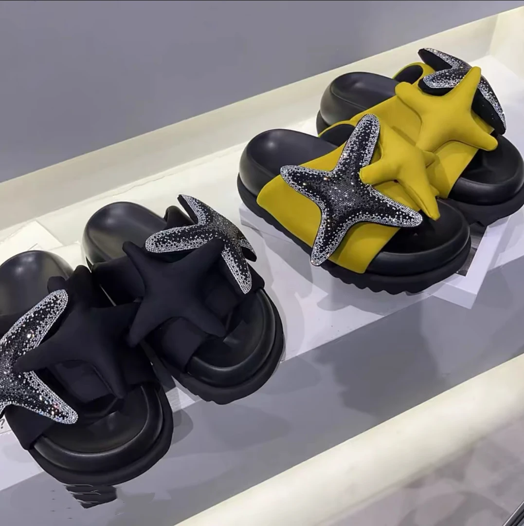 2024年新款时尚满钻双海星厚底一字拖网红夏季百搭凉鞋一字拖
