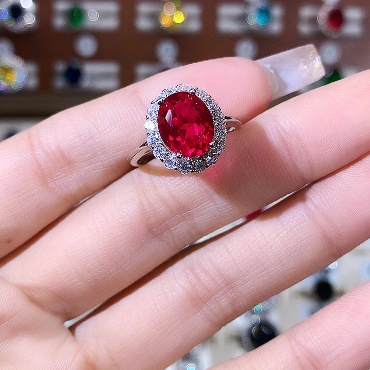 戒指红宝石银S925镶嵌白810