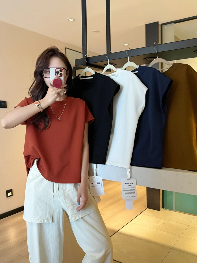 2025女款纯色小飞袖五色知性T恤显瘦针织网红洋气炸街女装779