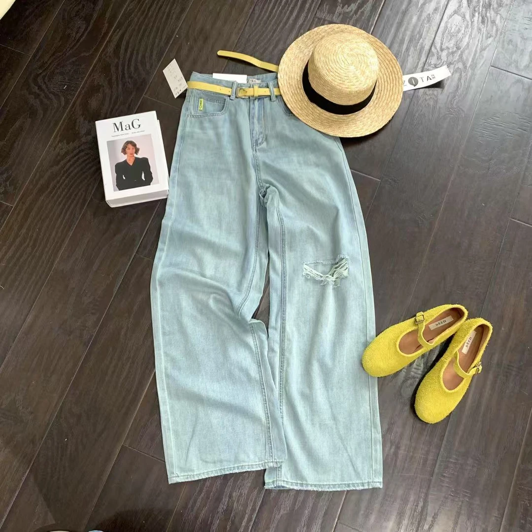 『雨美 Show』6093夏季百搭破洞直筒裤