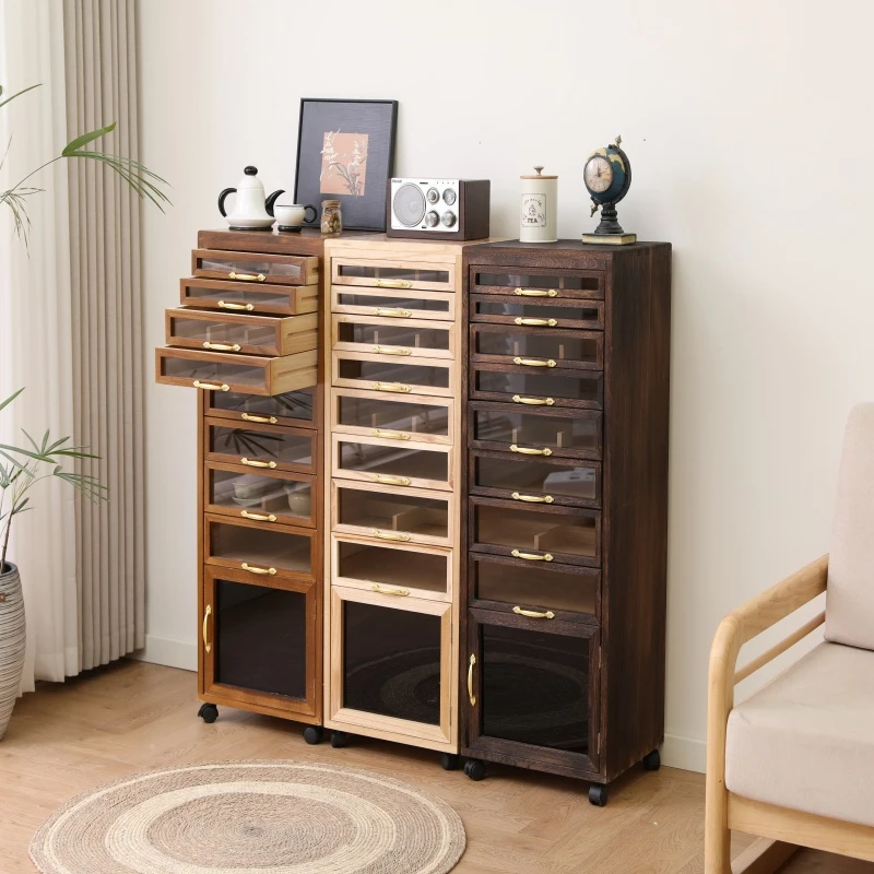 牙科柜实木茶具收纳文玩首饰茶壶茶杯分类储物柜子可移动茶水边柜