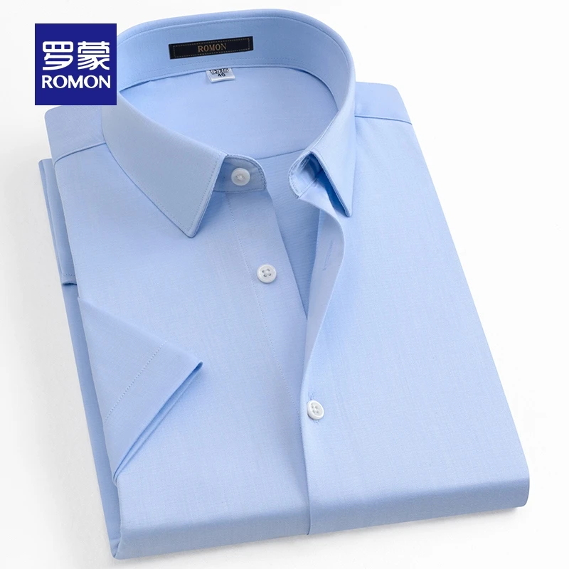 【含桑蚕丝】罗蒙男士休闲百搭短袖衬衫2025夏季新款透气纯色衬衣