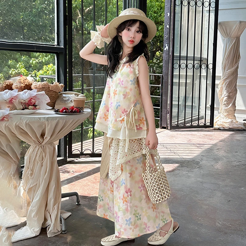 女童夏季多巴胺海边度假半裙两件套甜美可爱风爆款网红背心套装裙