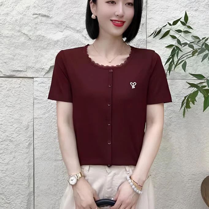 玲子家 6873款 小香风设计感欧货短袖T恤