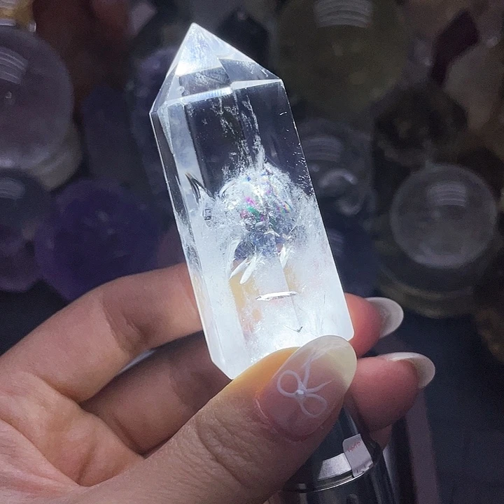 水晶珠宝半成品未镶嵌88白水带彩带蓝针6.2cm