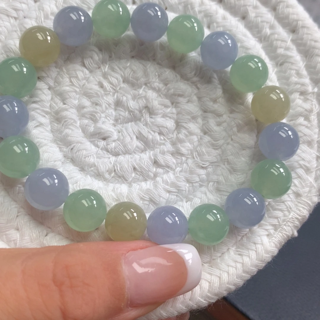 翡翠未镶嵌手链卡10玛卡龙手串