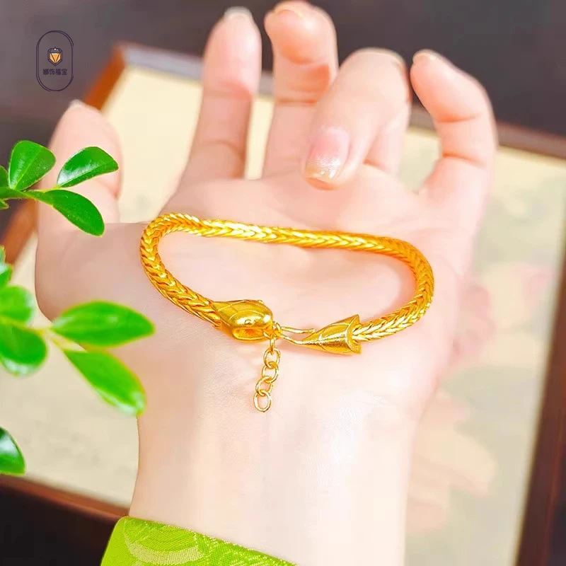 合金手链 黄金色霸气蛇头蛇骨手链2025本命年生肖蛇复古手饰男女