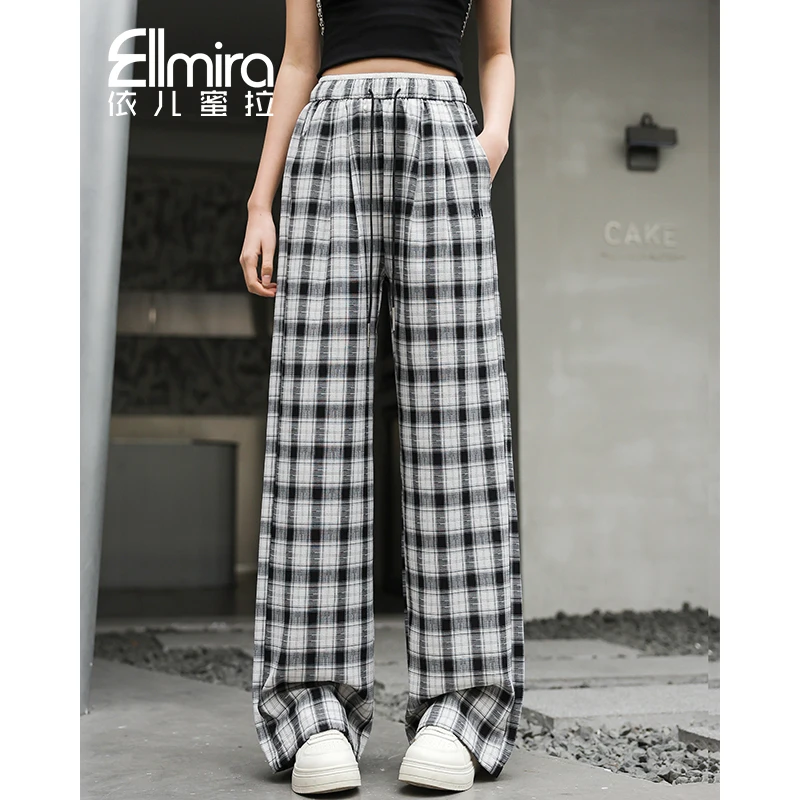 9052女童格子裤夏装直筒裤大童阔腿裤儿童长裤宽松2025新款洋气薄