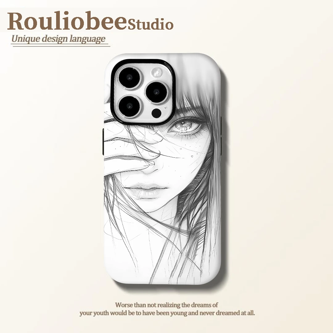 齐刘海女孩适用苹果16/15promax菲林手机壳华为P70vivo小米15oppo