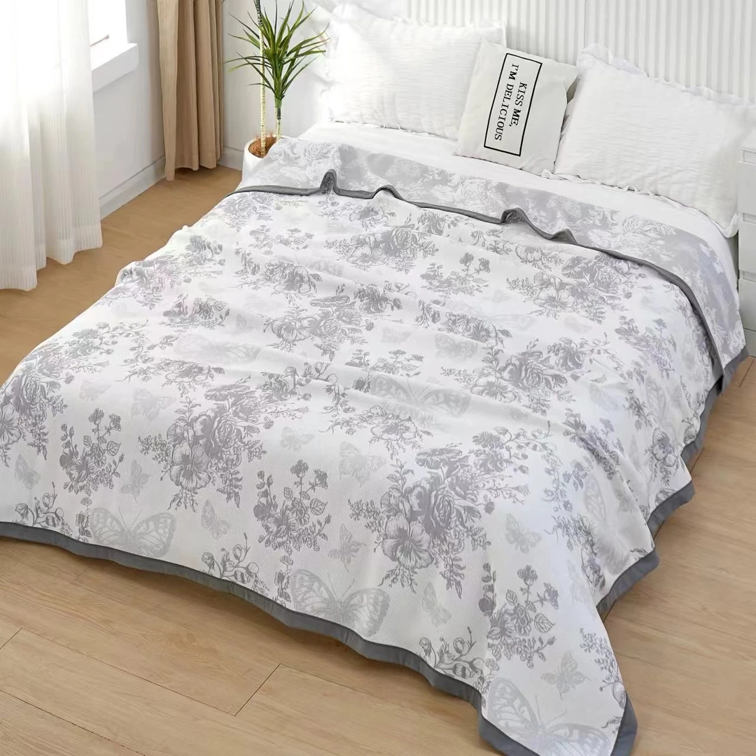 【花簇】轻奢时尚款莱赛尔天丝汉麻床盖纱布盖毯2/2.3