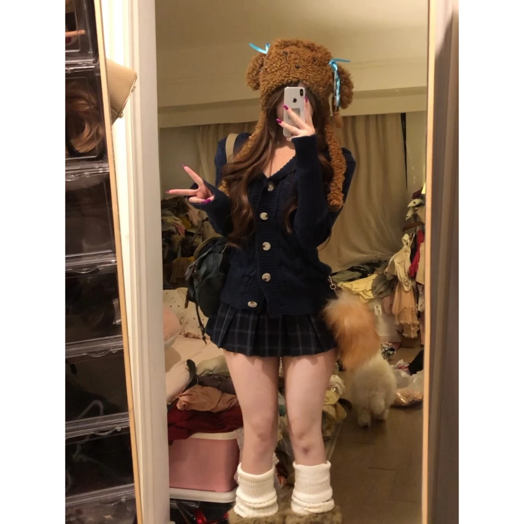 【藏青耶鲁】秋冬学院风针织开衫毛衣Y3590