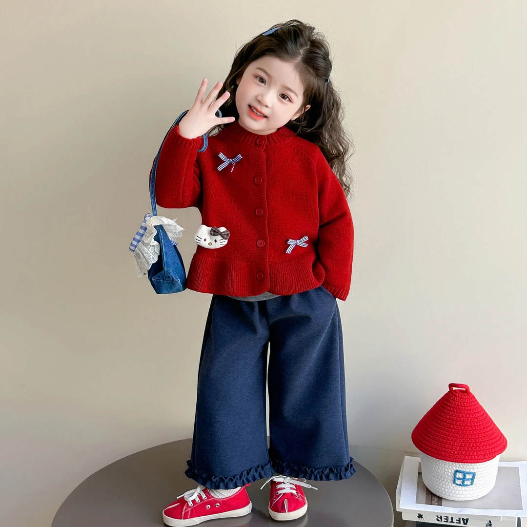 女童套装秋冬季新款女宝宝毛衣开衫儿童洋气时髦秋装阔腿裤三件套