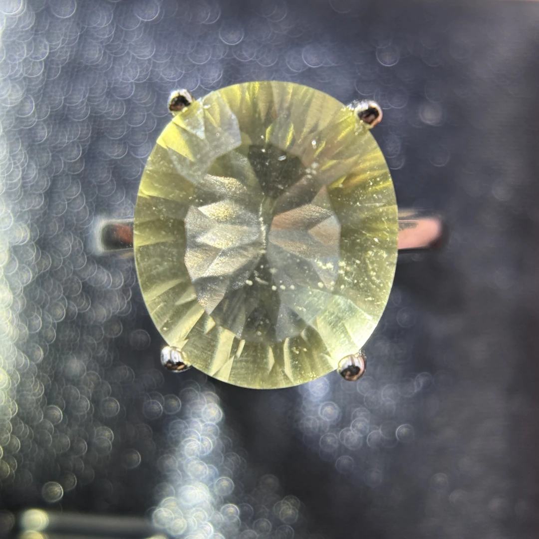 非金属玻璃戒指 利比亚天然玻璃纯手工饰品高透切面裸石戒指指环