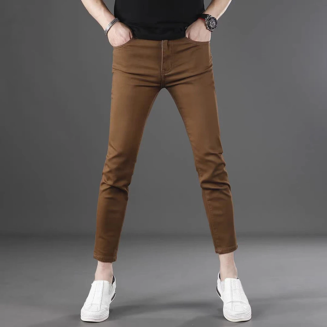 2026秋冬新款时尚潮牌男士修身九分小脚牛仔裤硬汉风格矮个子休闲