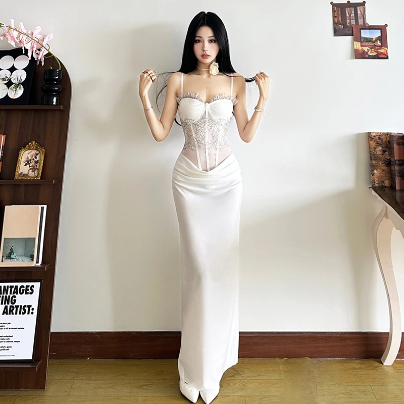 Malou 法式高级感重工蕾丝拼接性感连衣裙女 晚宴连衣裙K24D57729