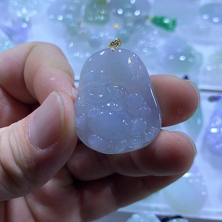 翡翠18K金镶嵌颈饰天然翡翠A货吊坠