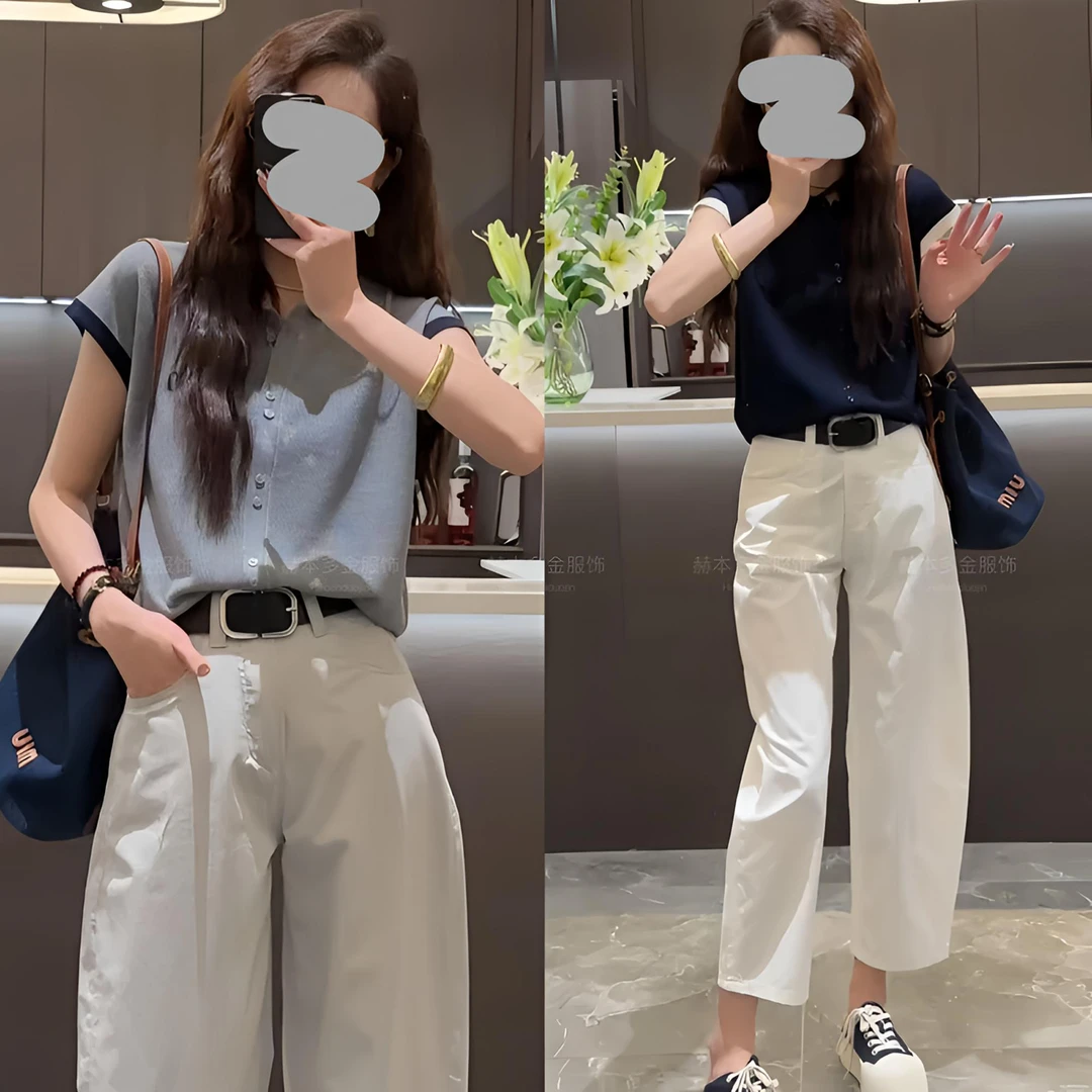 时尚套装女2025夏季新款洋气针织短袖T恤+九分休闲裤气质两件套女