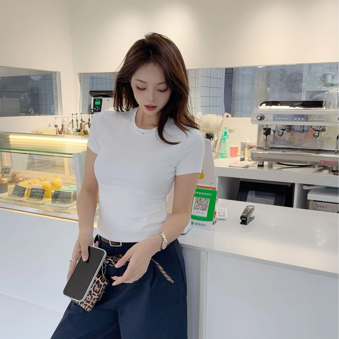 无品牌辣妹风T恤女装25新款夏季纯色修身