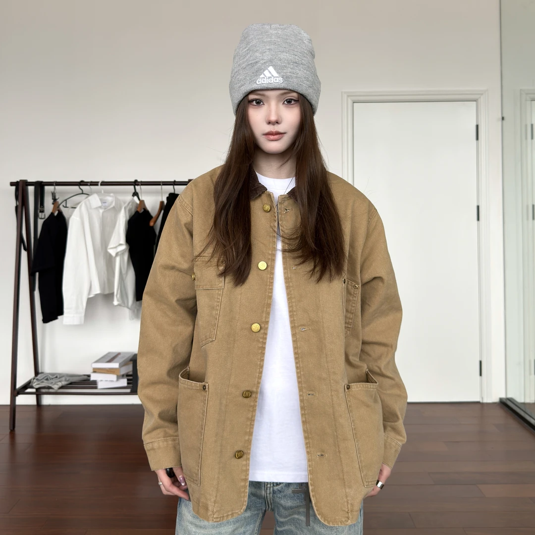 AHCN志存高远 美式复古水洗翻领夹克男女秋宽松帆布工装外套1255