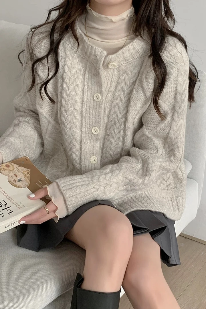 【A051-A100】秋冬新款女外套加厚慵懒风学院风针织毛衣开衫韩版