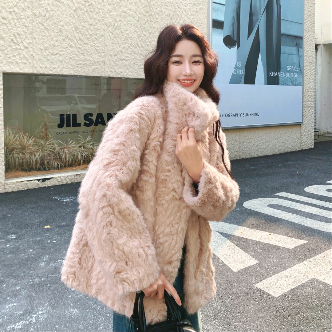 粉色轻奢风羊羔毛皮毛一体外套女冬季新款慵懒超洋气软糯加厚棉服