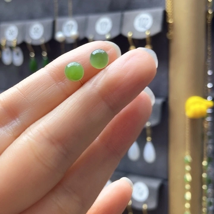 和田玉银S925镶嵌耳饰