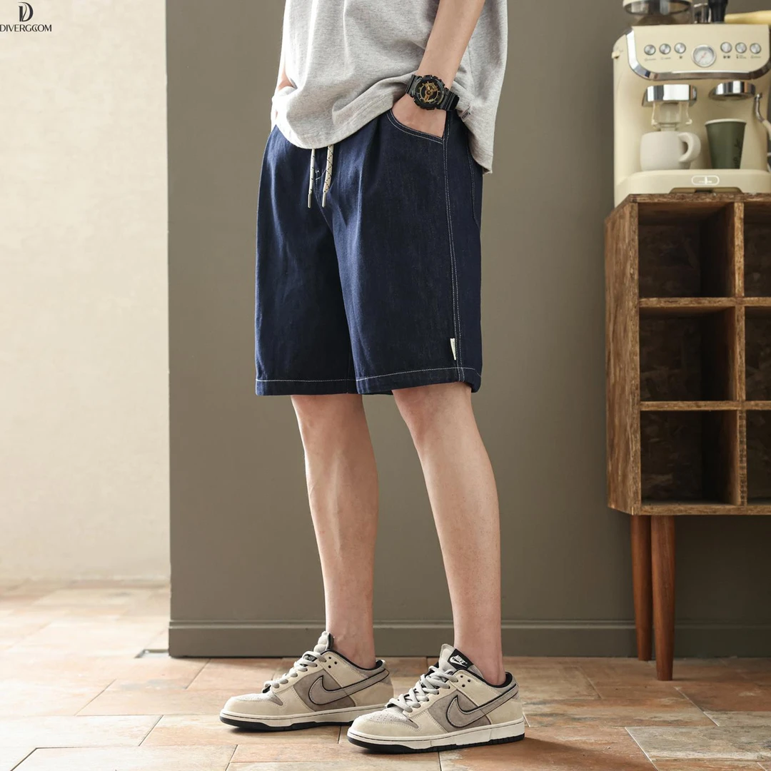 DIIIVERGOM裤男士潮直筒宽松夏季薄款外穿复古五分裤新老年人短裤