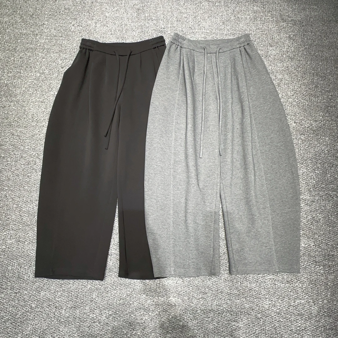 （高端线）03慵懒纯色珠地棉中腰直筒裤褶皱潮宽松休闲裤裤卫裤透气